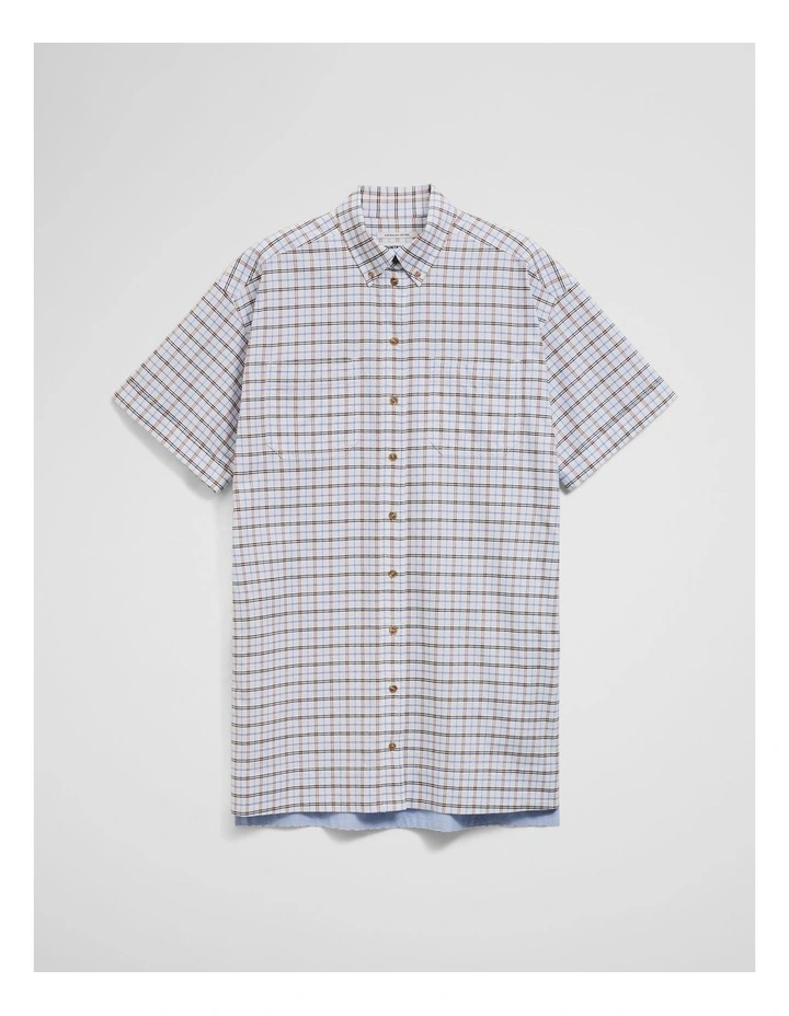 Short Sleeve Oxford Shirt Dress in Tan Check image 2