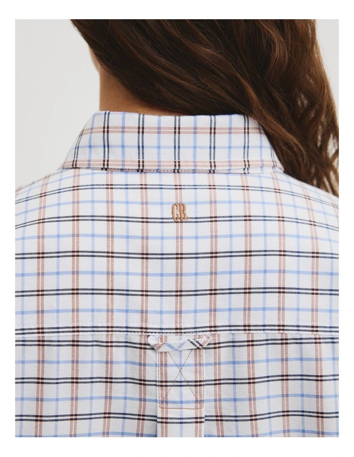 Short Sleeve Oxford Shirt Dress in Tan Check image 3