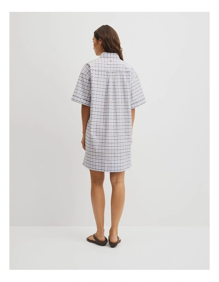 Short Sleeve Oxford Shirt Dress in Tan Check image 5