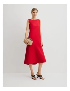 Flare Hem Midi Dress in Crimson