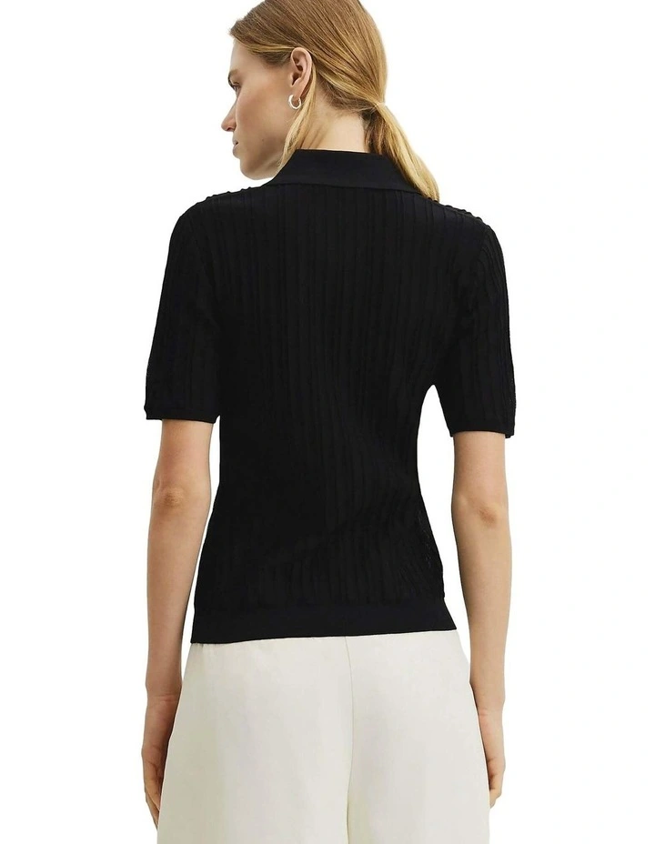 Australian Cotton Blend Short Sleeve Rib Knit Polo in Black image 5