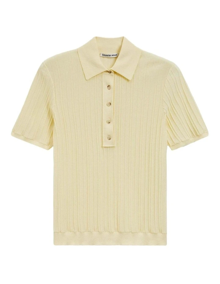 Australian Cotton Blend Short Sleeve Rib Knit Polo in Corn Silk image 2