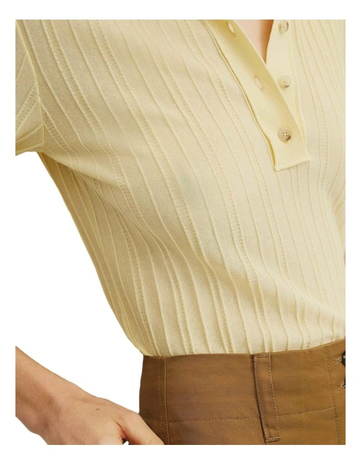 Australian Cotton Blend Short Sleeve Rib Knit Polo in Corn Silk image 3