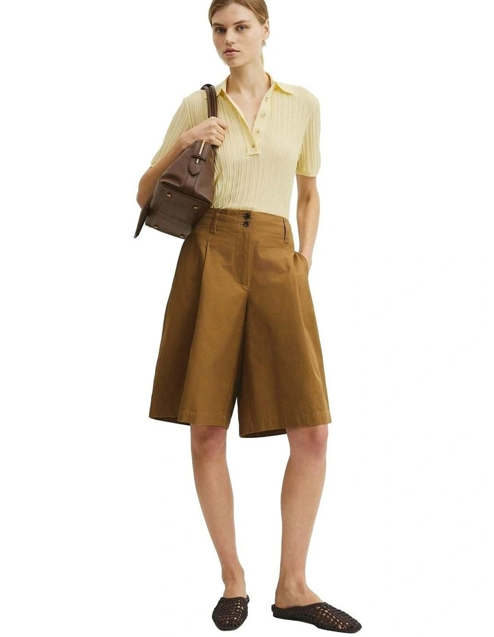 Australian Cotton Blend Short Sleeve Rib Knit Polo in Corn Silk image 4