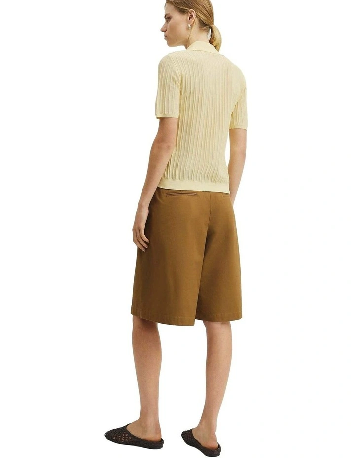 Australian Cotton Blend Short Sleeve Rib Knit Polo in Corn Silk image 5