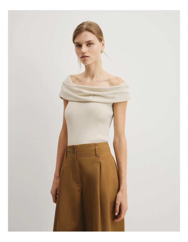 Fold Over Knit Top in Oyster image 1