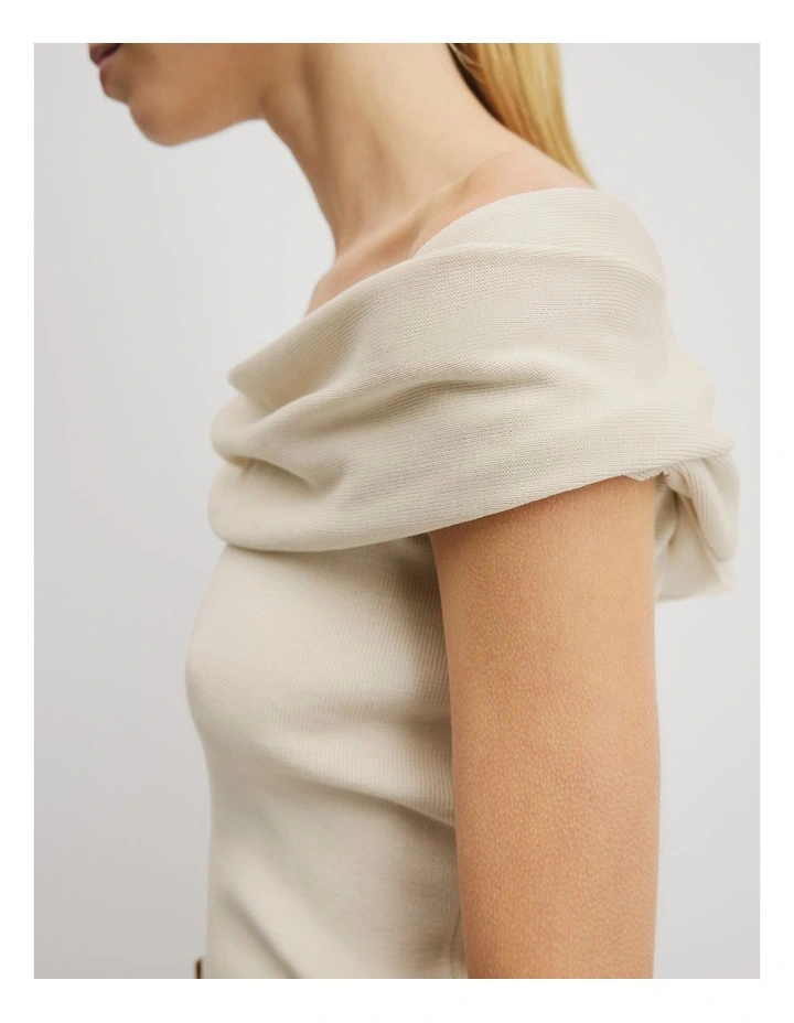 Fold Over Knit Top in Oyster image 3