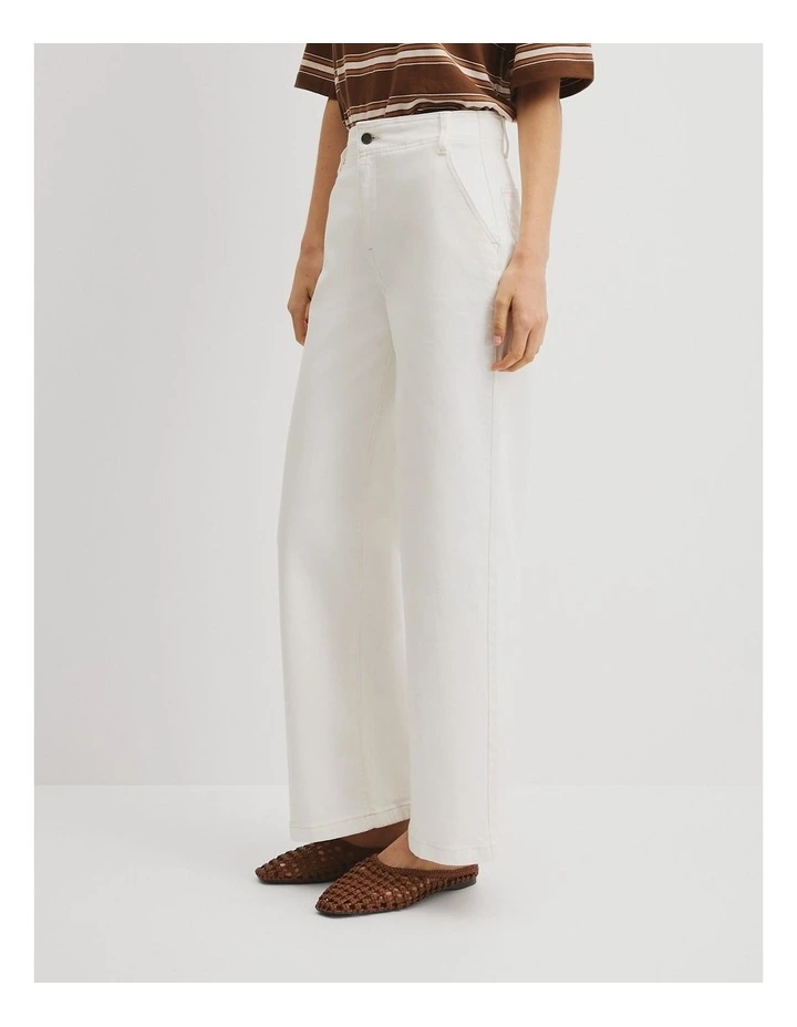 High Rise Wide Leg Jean in White image 4