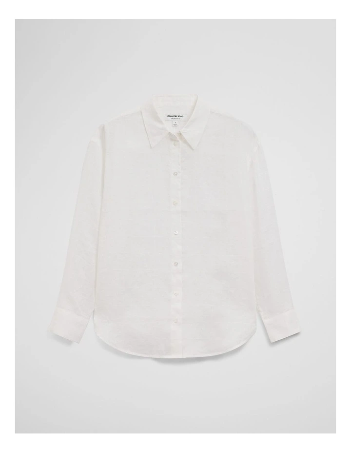 Relaxed Long Sleeve Linen Shirt in White image 2