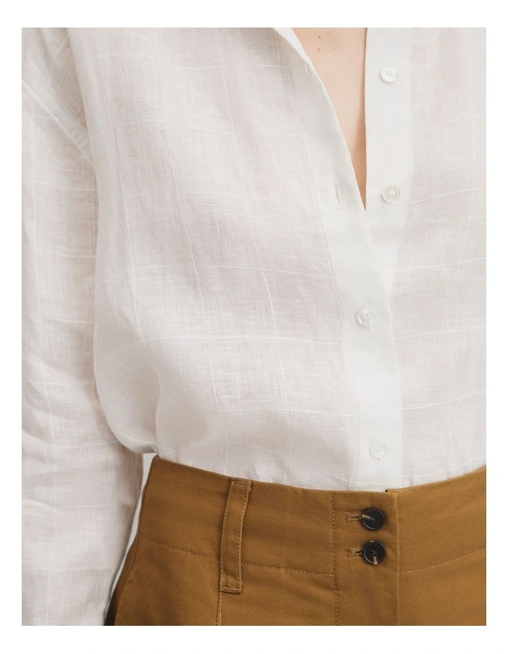 Relaxed Long Sleeve Linen Shirt in White image 3