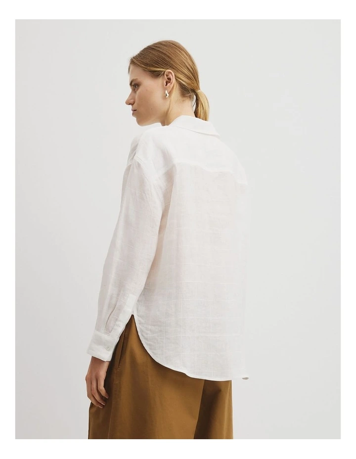 Relaxed Long Sleeve Linen Shirt in White image 5