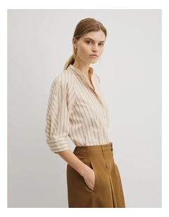 Neck Tie Blouse in Cream Stripe