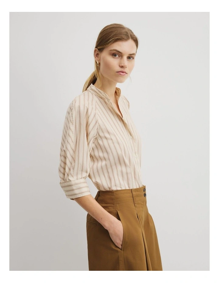 Neck Tie Blouse in Cream Stripe image 1