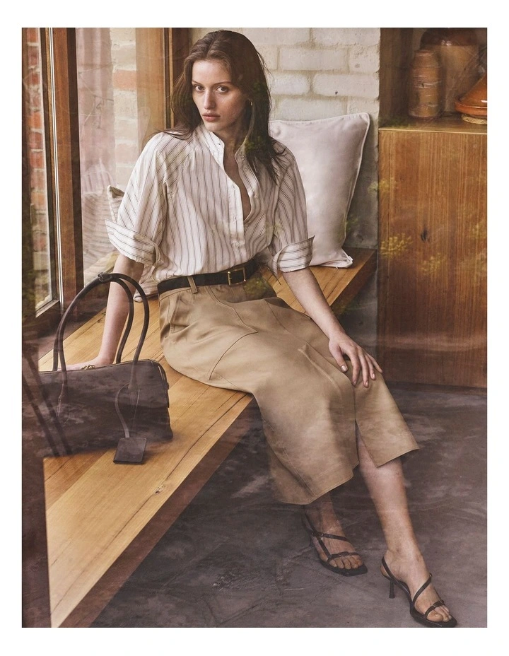 Neck Tie Blouse in Cream Stripe image 2