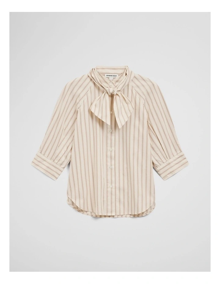 Neck Tie Blouse in Cream Stripe image 3