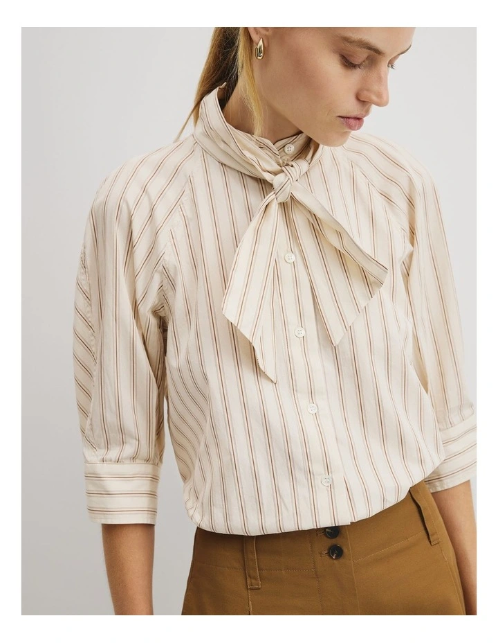 Neck Tie Blouse in Cream Stripe image 4