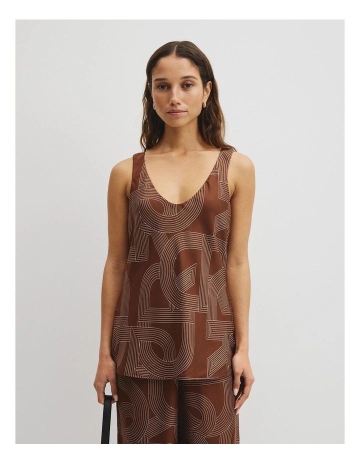 Logo Washable Silk Scoop Tank in Logo Print image 1