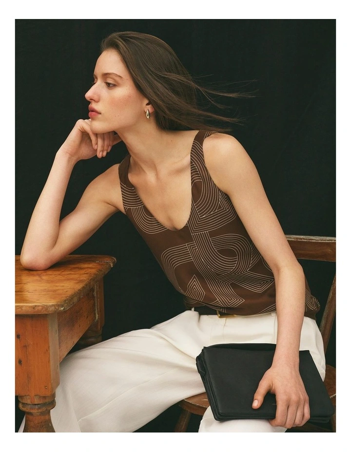 Logo Washable Silk Scoop Tank in Logo Print image 2