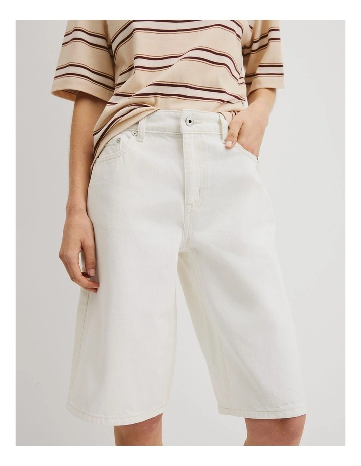 Denim Bermuda Short in White image 4