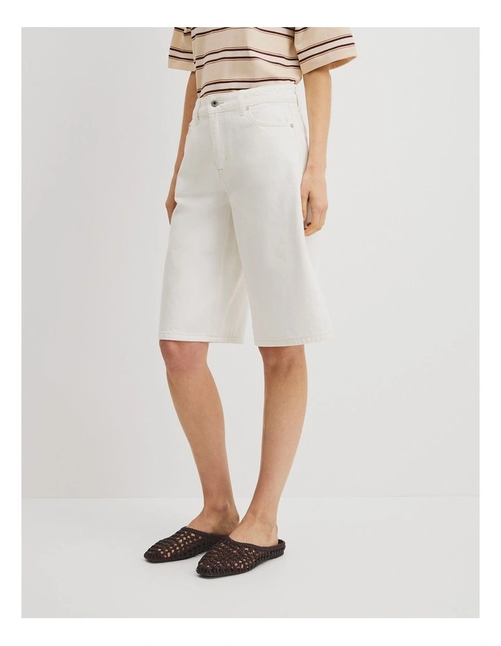 Denim Bermuda Short in White image 5
