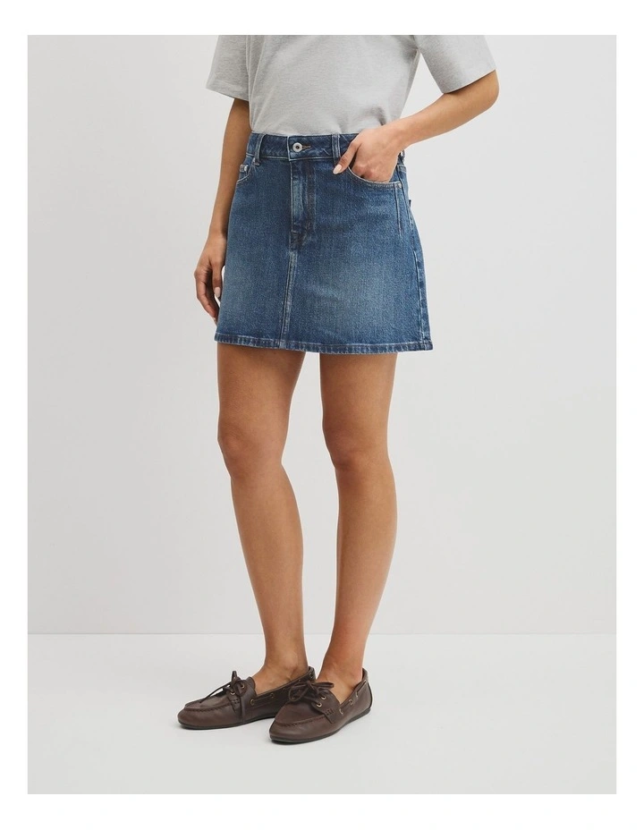 Denim Mini Skirt in Washed Indigo image 4