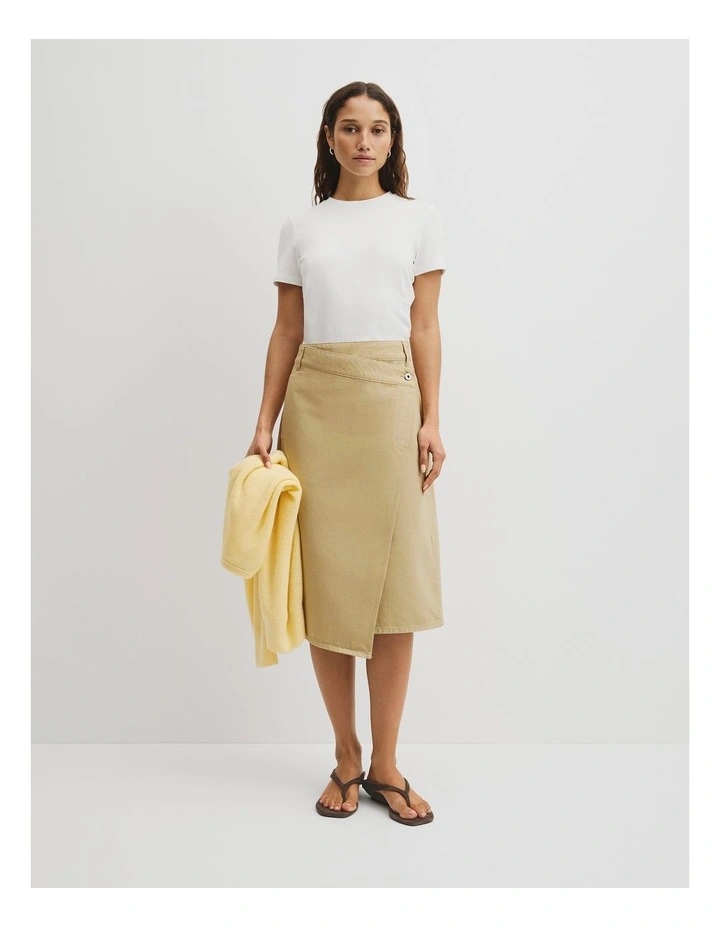 Denim Wrap Midi Skirt in Flax image 1