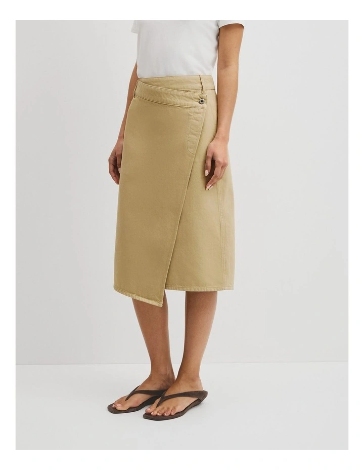 Denim Wrap Midi Skirt in Flax image 4