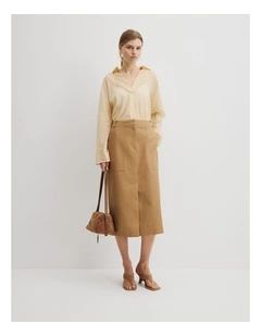 Utility Pencil Midi Skirt in Golden Husk