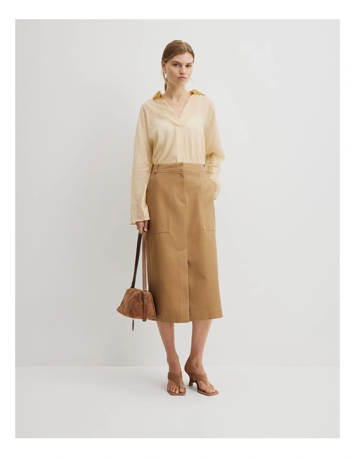 Utility Pencil Midi Skirt in Golden Husk image 1