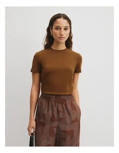Australian Cotton Blend Fitted T-shirt in Rust Brown