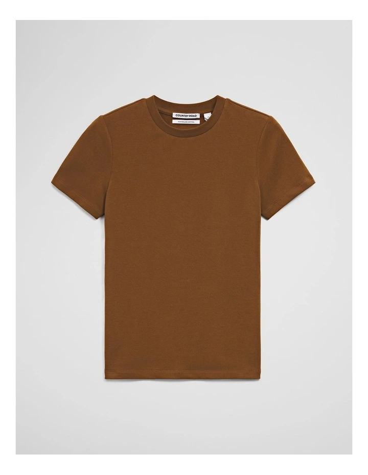 Australian Cotton Blend Fitted T-shirt in Rust Brown image 2