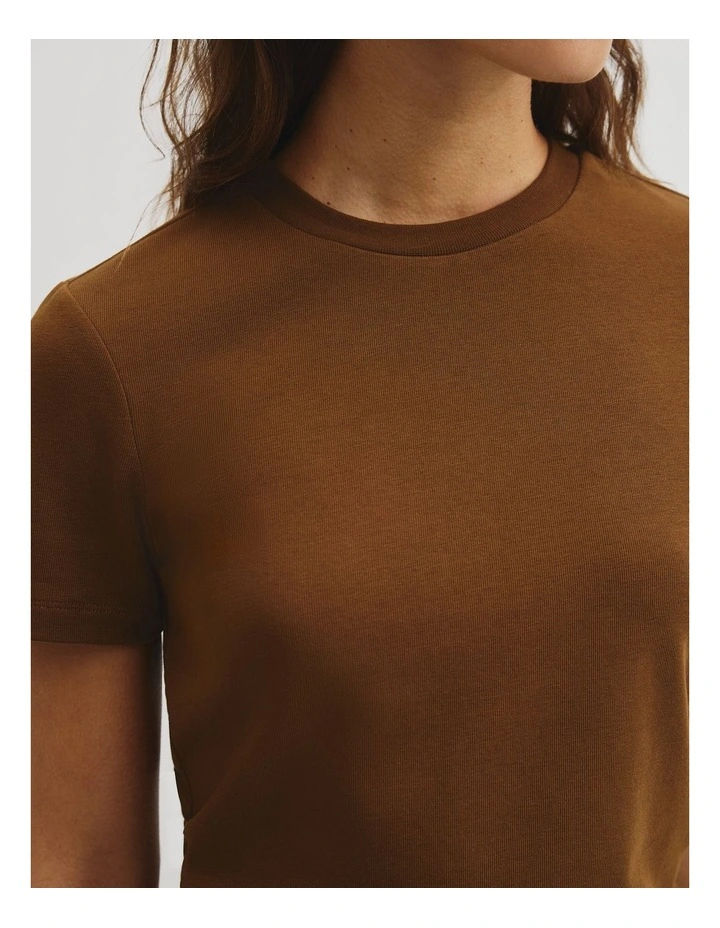 Australian Cotton Blend Fitted T-shirt in Rust Brown image 3