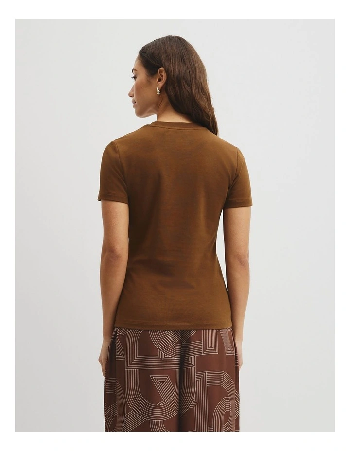 Australian Cotton Blend Fitted T-shirt in Rust Brown image 5
