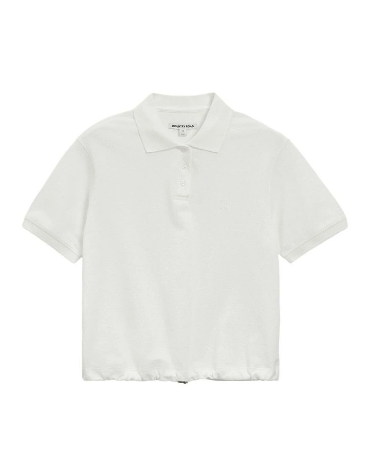 Drawcord Pique Polo in Antique White image 2