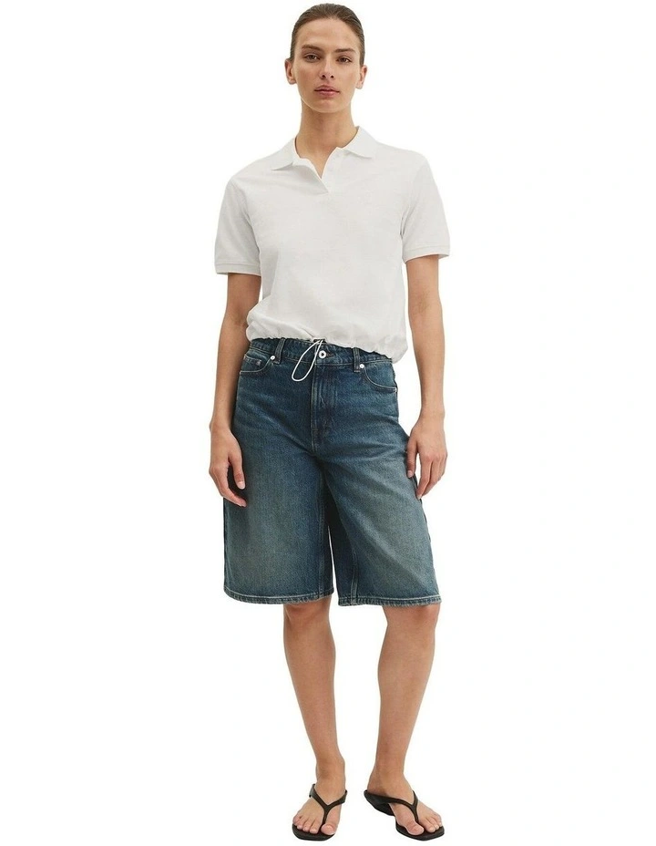 Drawcord Pique Polo in Antique White image 4