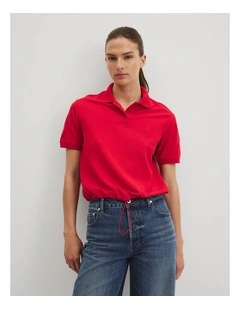 Drawcord Pique Polo in Crimson