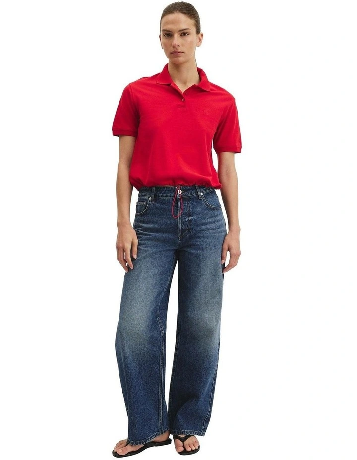 Drawcord Pique Polo in Crimson image 4