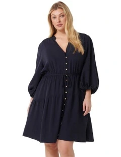 Andarta Curve Ruched Sleeves Mini Dress in Navy