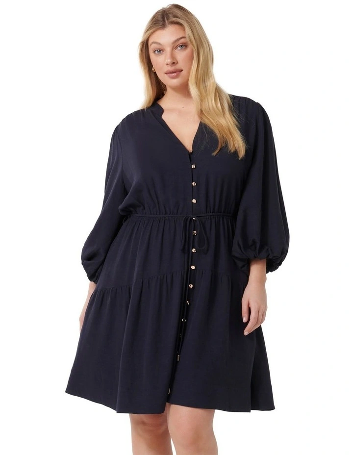 Andarta Curve Ruched Sleeves Mini Dress in Navy image 1