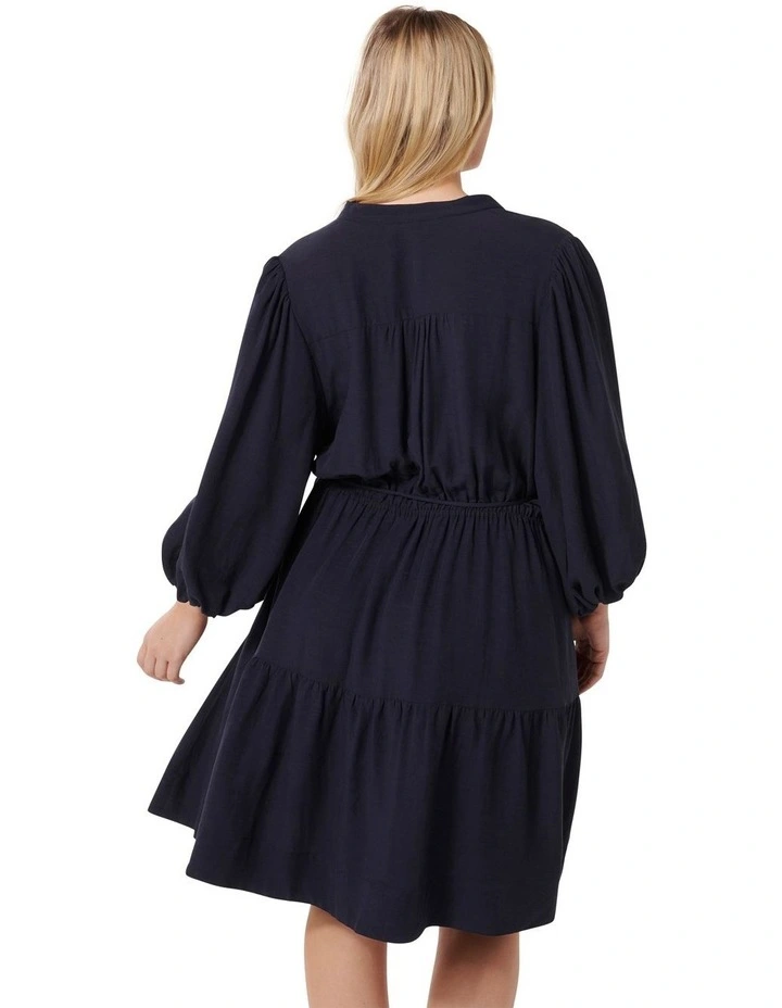 Andarta Curve Ruched Sleeves Mini Dress in Navy image 2