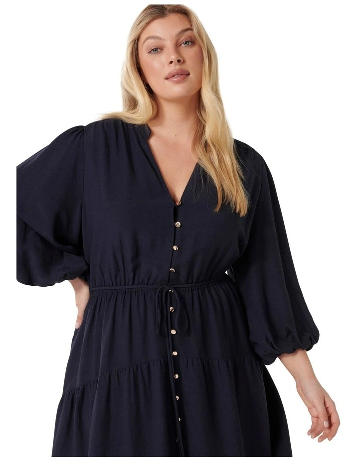 Andarta Curve Ruched Sleeves Mini Dress in Navy image 4