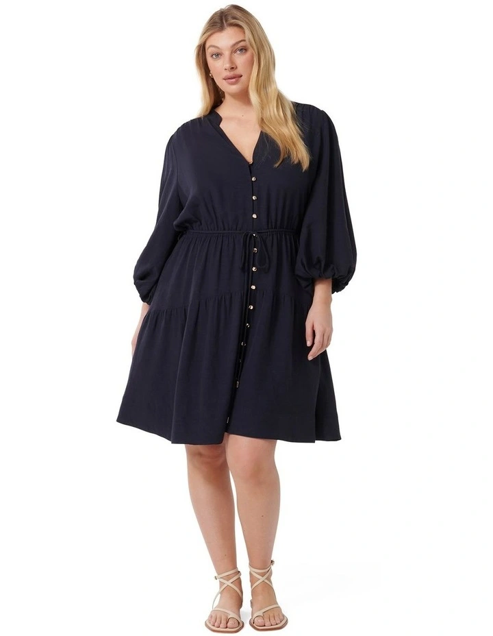 Andarta Curve Ruched Sleeves Mini Dress in Navy image 5
