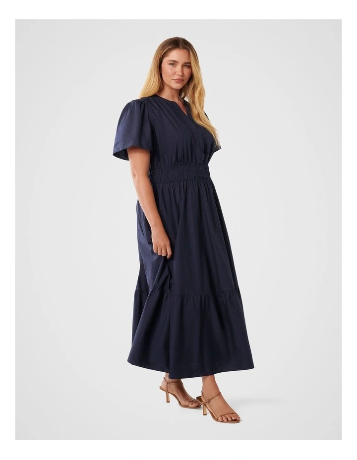 Eleanor Puff Sleeves Tiered Midi Dress in Blue image 3
