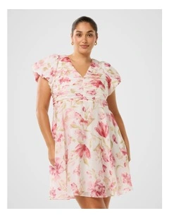 June Ruched V Neck Mini Dress in Multi