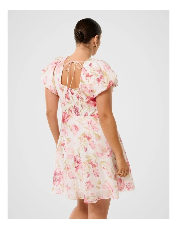 June Ruched V Neck Mini Dress in Multi image 2