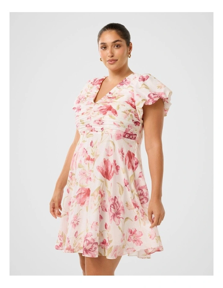 June Ruched V Neck Mini Dress in Multi image 3