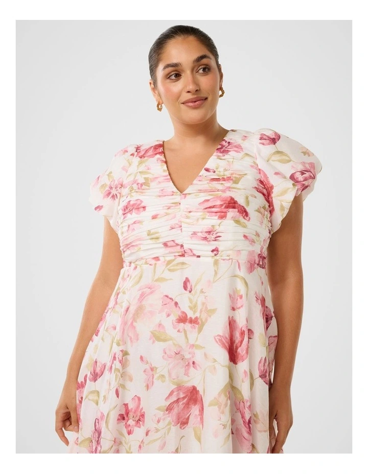 June Ruched V Neck Mini Dress in Multi image 4