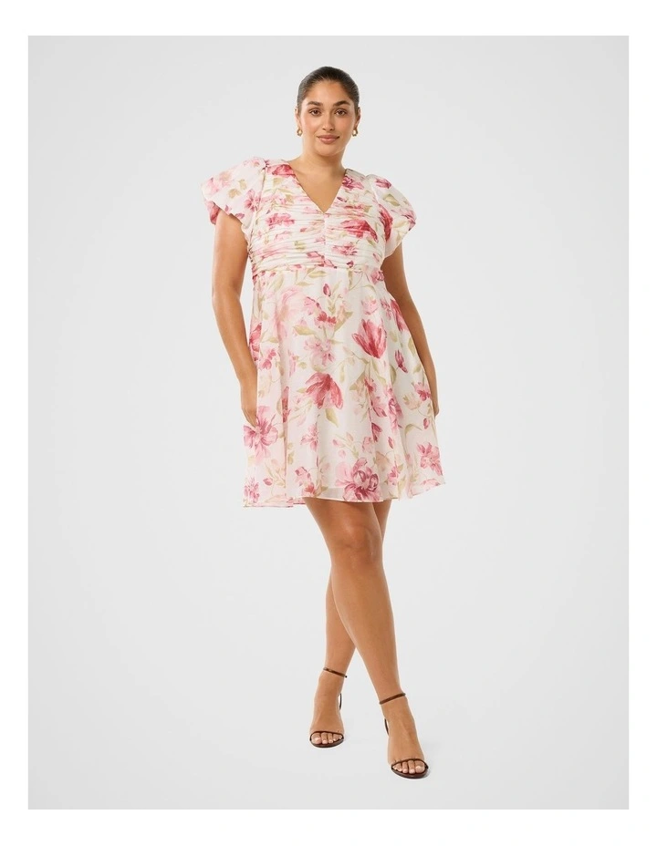 June Ruched V Neck Mini Dress in Multi image 5