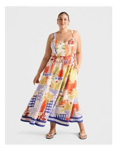 Mattie Seam Detail Linen Midi Dress in Multi