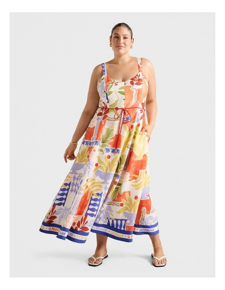 Mattie Seam Detail Linen Midi Dress in Multi image 1
